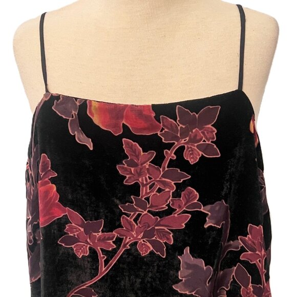 Crimson In Grace Floral Black Velveteen Burnout Top Large Shirt Spaghetti Strap - Picture 2 of 6